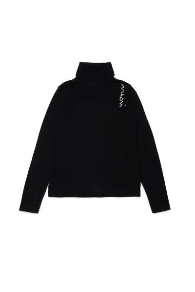 Marni Maglione Dolcevita In Misto Lana A Coste In Black