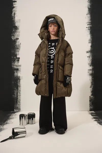 Mm6 Maison Margiela Giacca Imbottita Lunga Con Tasche In Brown