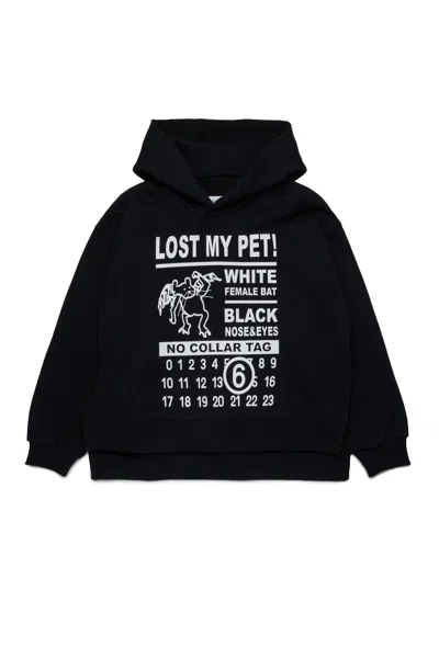 Mm6 Maison Margiela Felpa Con Cappuccio E Grafica Lost My Pet In Black
