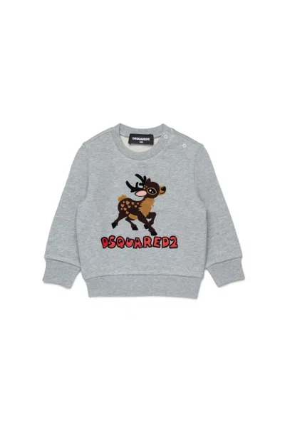 Dsquared2 Felpa Girocollo Con Stampa Fawn In Gray