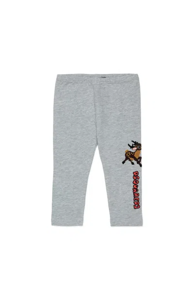Dsquared2 Leggings In Jersey Mélange Con Stampa Fawn In Gray