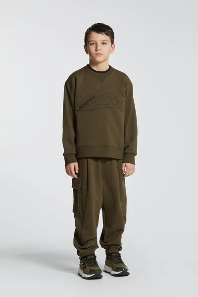 Dsquared2 Felpa Girocollo Con Logo Icon In Rilievo In Brown