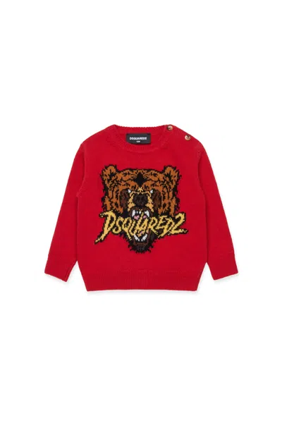 Dsquared2 Pullover In Misto Lana Con Grafica Bear In Red