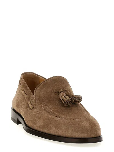 Brunello Cucinelli Suede Tassel Loafers In Brown