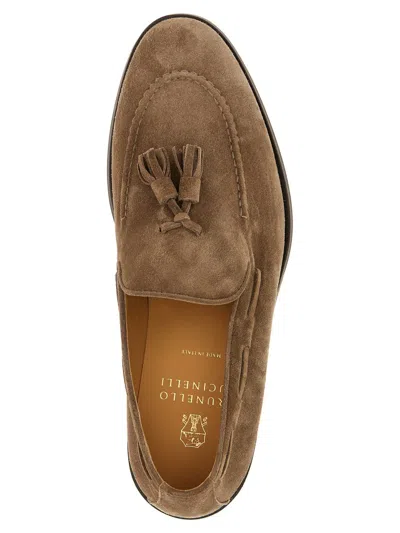 Brunello Cucinelli Suede Tassel Loafers In Brown