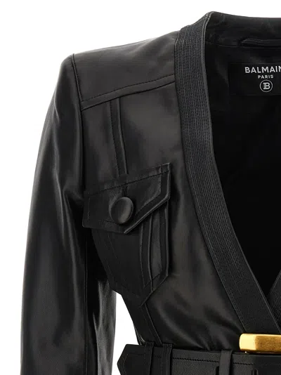 Balmain Belted 4 Pokets Fitted Lambskin Jacket Clothing In Multi