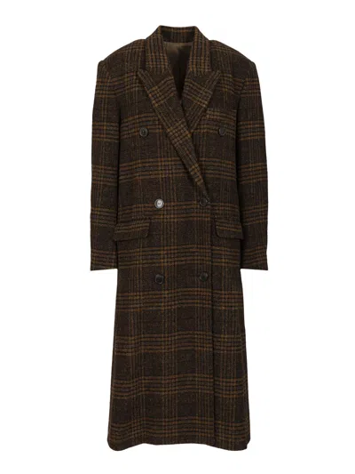 Isabel Marant Étoile Long Checked Double-breasted Coat Pockets In Multi