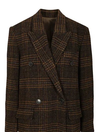 Isabel Marant Étoile Long Checked Double-breasted Coat Pockets In Multi
