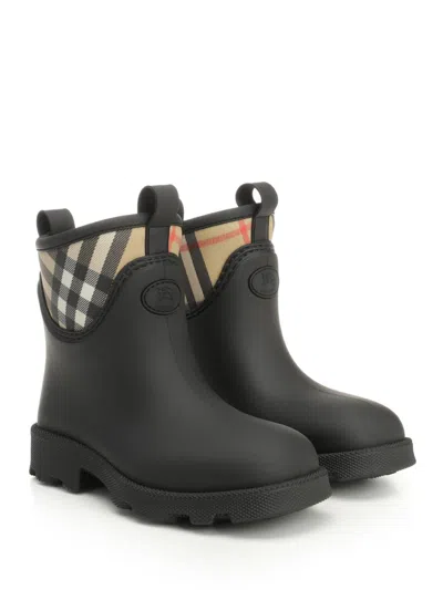 Burberry Marsh Stamp Checked Nylon-paneled Rubber Ankle Boots In Black