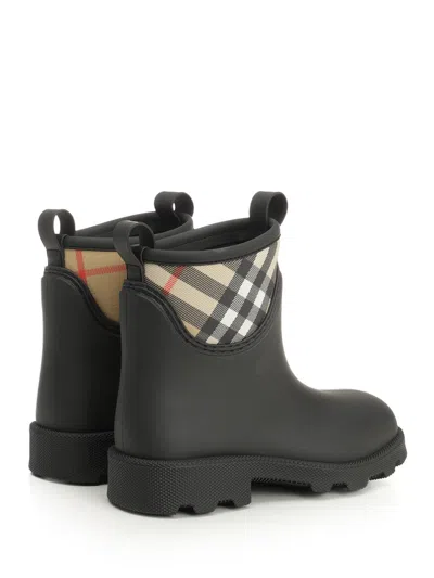 Burberry Marsh Stamp Checked Nylon-paneled Rubber Ankle Boots In Black