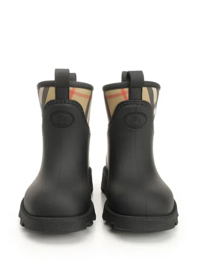 Burberry Marsh Stamp Checked Nylon-paneled Rubber Ankle Boots In Black