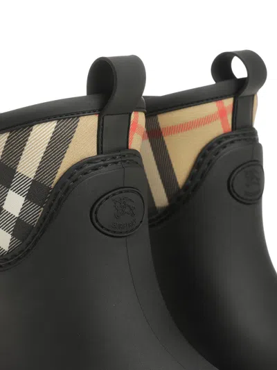 Burberry Marsh Stamp Checked Nylon-paneled Rubber Ankle Boots In Black