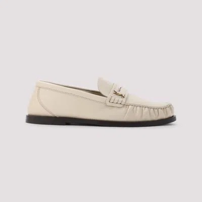 Saint Laurent Penny Loafers With Metallic Ysl Monogram In White