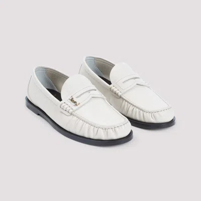 Saint Laurent Penny Loafers With Metallic Ysl Monogram In White