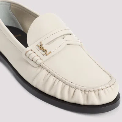 Saint Laurent Penny Loafers With Metallic Ysl Monogram In White
