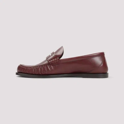 Saint Laurent Cassandre Smooth Leather Penny Loafers In Burgundy