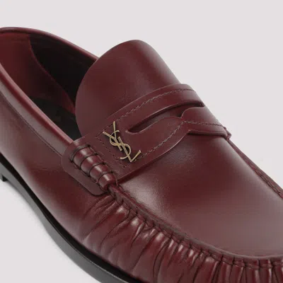Saint Laurent Cassandre Smooth Leather Penny Loafers In Burgundy