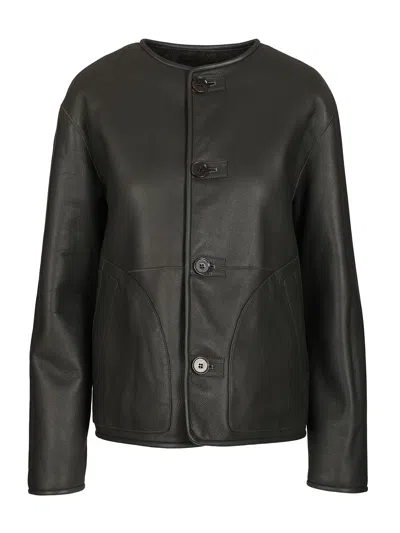 Arma Button-fastening Shearling Jacket In Green