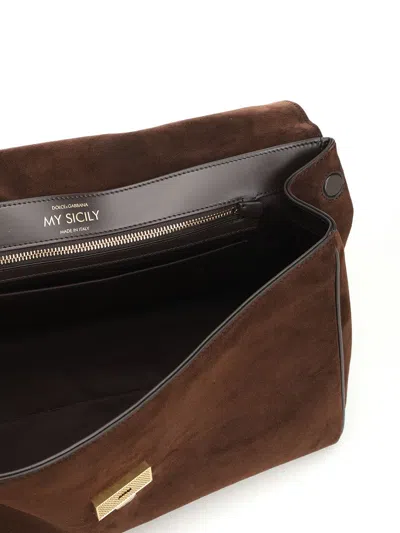 Dolce & Gabbana Medium Suede Sicily Handbag Handbags Brown