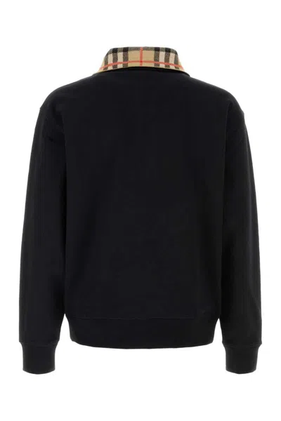 Burberry Mens Logo-embroidered Funnel-neck Cotton Sweatshirt Black Xl In Blue