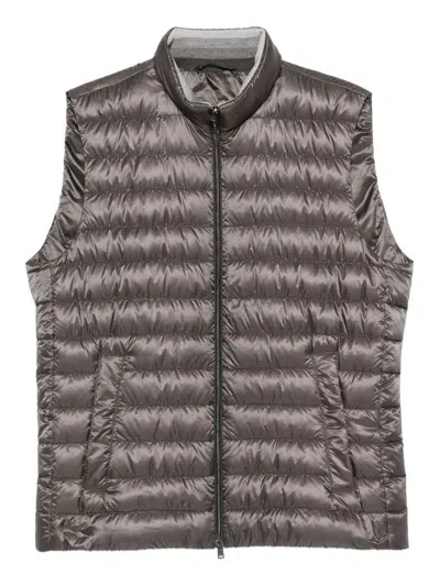 Herno Quilted High Neck Sleeveless Vest With Side Pockets In Gray