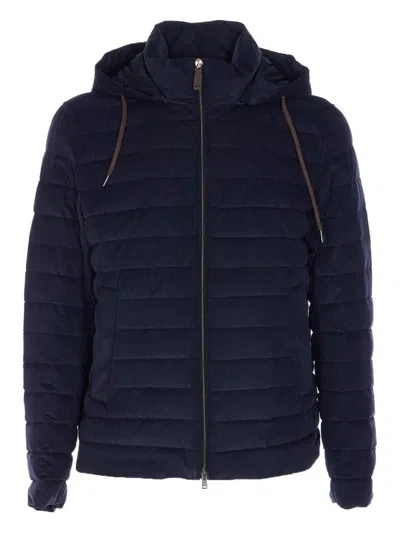 Herno Hooded Quilted Down Jacket In Blue