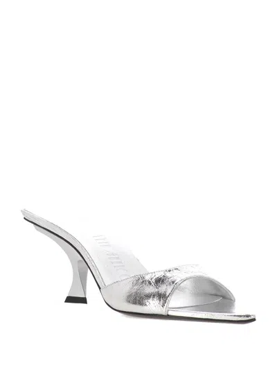 Attico The  Silver Mule Sandals With Mid Heel In Silver