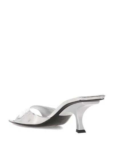 Attico The  Silver Mule Sandals With Mid Heel In Silver