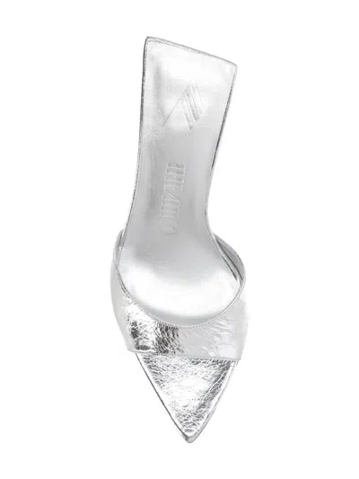 Attico The  Silver Mule Sandals With Mid Heel In Silver
