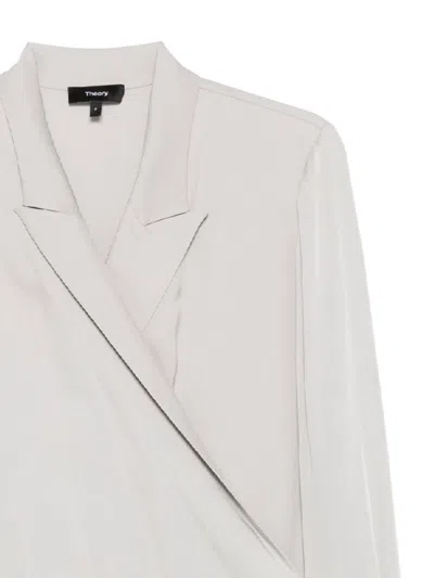 Theory Metallic Blouse With Peak Revers And Crossover Neck In Gray