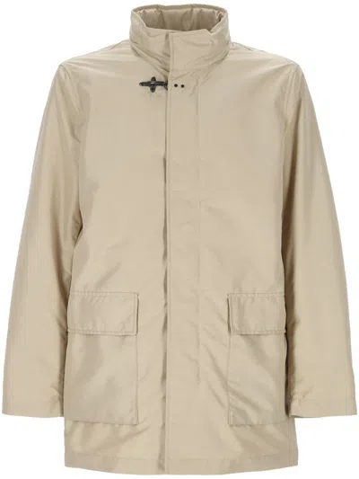 Fay Jacket With Hidden Hood And Practical Pockets In Neutral