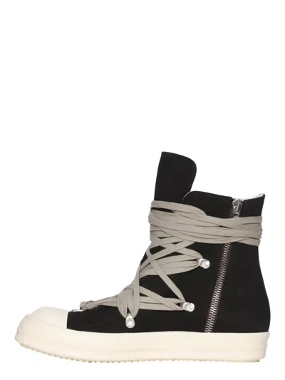 Rick Owens Drkshdw Megalace Overdyed Denim Sneakers In Black