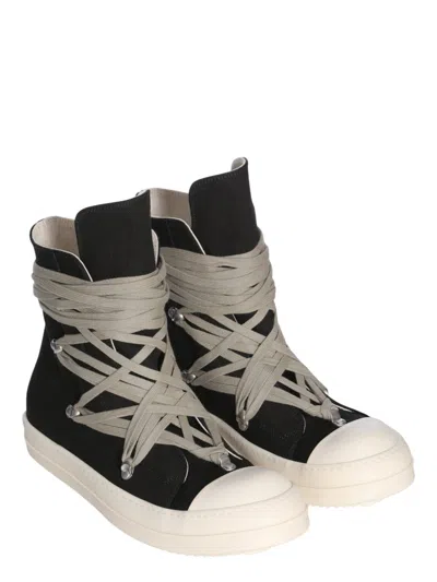 Rick Owens Drkshdw Megalace Overdyed Denim Sneakers In Black
