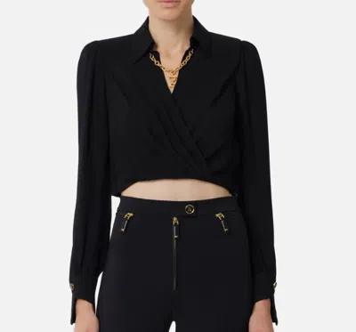 Elisabetta Franchi Blouse In Georgette Fabric With Jewel Detail In Black