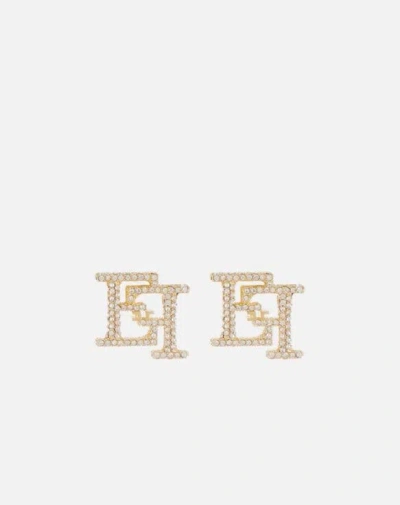 Elisabetta Franchi Logo Earrings In Gold