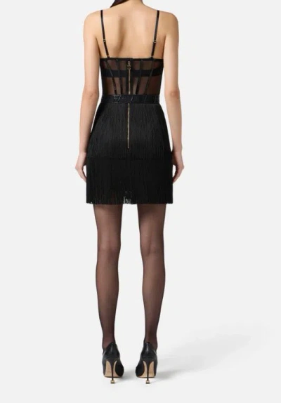 Elisabetta Franchi Mini Dress In Tulle And Fringes In Black