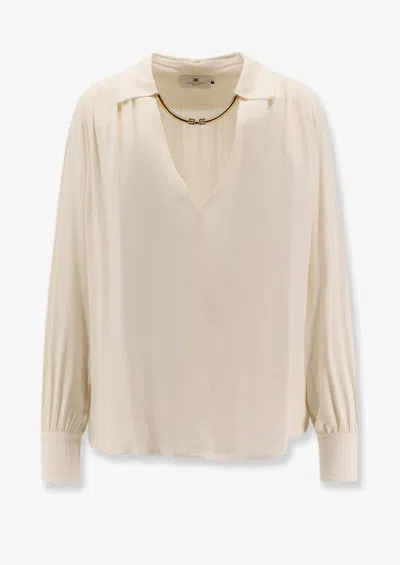 Elisabetta Franchi Jewel Detailed Georgette Blouse In Neutral