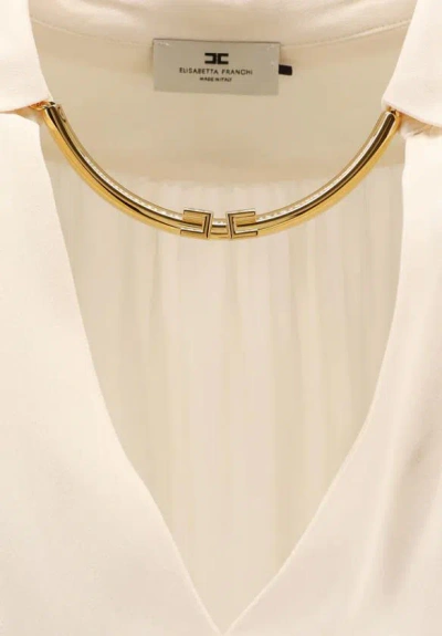 Elisabetta Franchi Jewel Detailed Georgette Blouse In Neutral