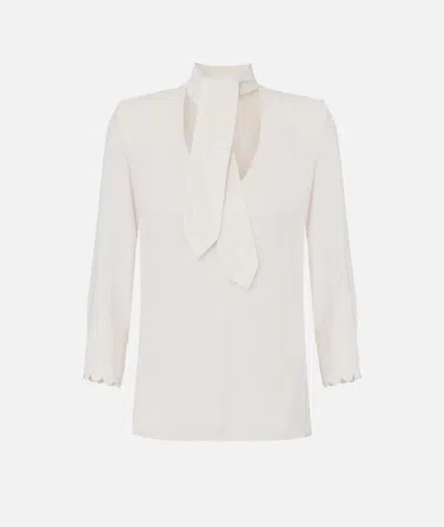 Elisabetta Franchi Blouse In Georgette Fabric With Sash Belt In White