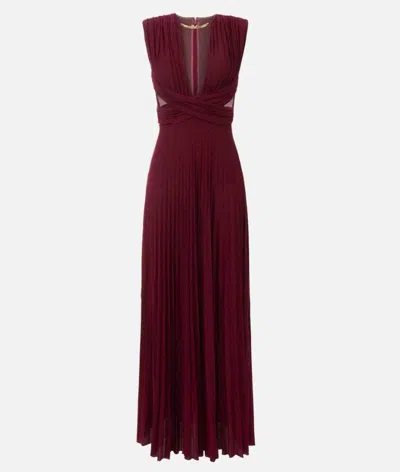 Elisabetta Franchi Burgundy Evening Dress With Deep V-neckbodice In Burgundy
