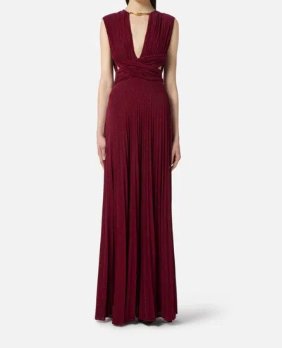 Elisabetta Franchi Burgundy Evening Dress With Deep V-neckbodice In Burgundy
