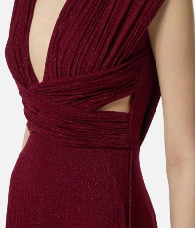 Elisabetta Franchi Burgundy Evening Dress With Deep V-neckbodice In Burgundy