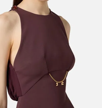 Elisabetta Franchi Bordeaux Sleeveless Dress With Chain Decoration On The Front In Fabric Woman In Brown
