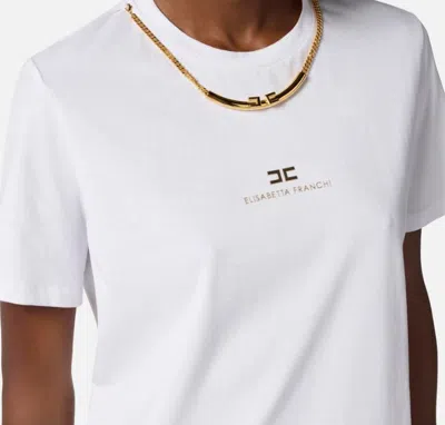 Elisabetta Franchi White Cotton Jersey T-shirt With Necklace Detail In White