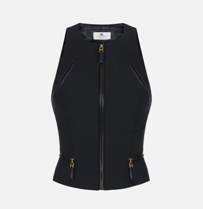Elisabetta Franchi Double Crepe Top With Black Zip Details In Black
