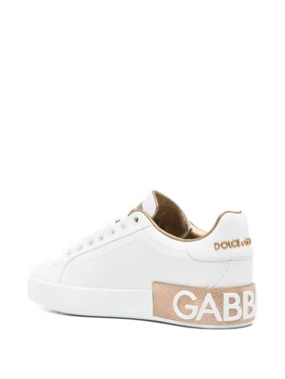 Dolce & Gabbana Women White Nappa Leather Portofino Sneakers In Gold