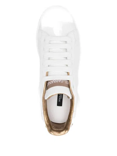 Dolce & Gabbana Women White Nappa Leather Portofino Sneakers In Gold