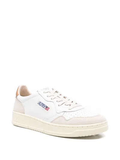 Autry Low-top Sneakers With Suede Inserts And Contrasting Heel In Brown
