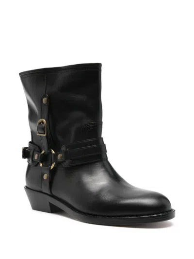Isabel Marant 40mm Buckle-strap Leather Biker Boots In Black