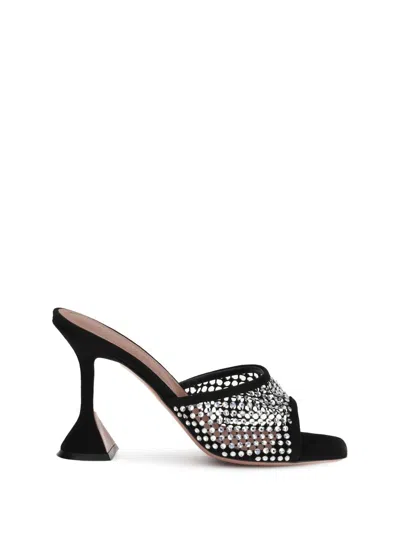 Amina Muaddi Black Slip On Heels In Black